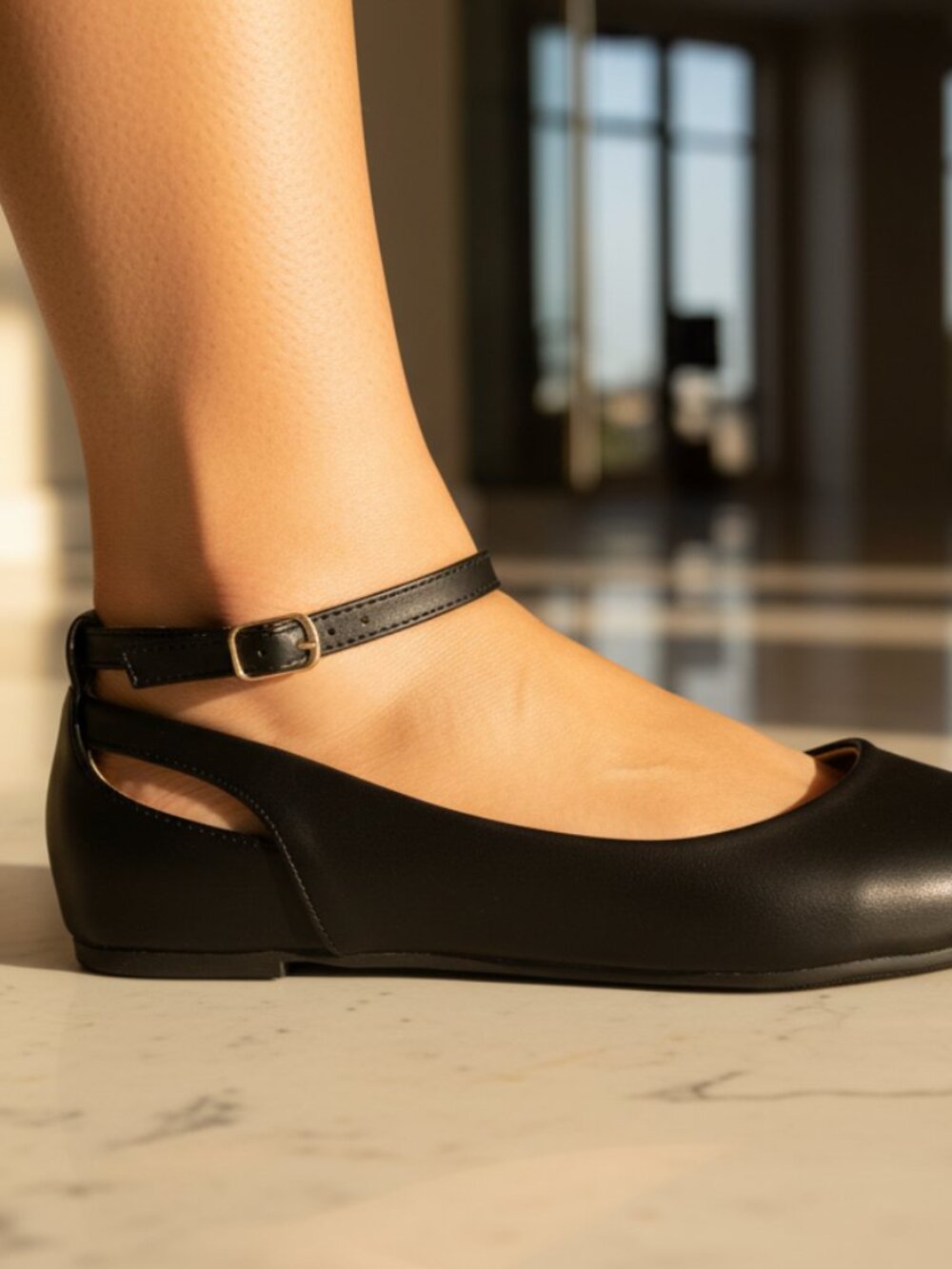 NWT Pazzle Black Ankle Strap Pointed Toe Flats - Picture 5 of 8